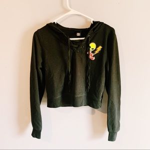 “far out” sweater crop top